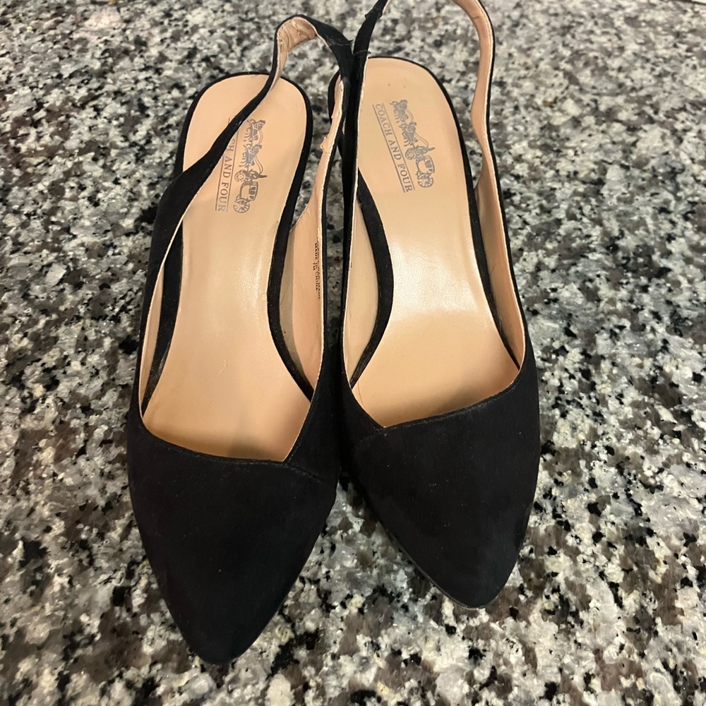 Coach and Four Black Suede Slingback Heels